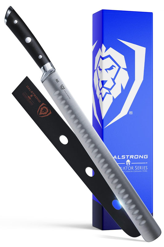 Dalstrong couteau trancheur 12" vue de la lame pour coupes longues et nettes