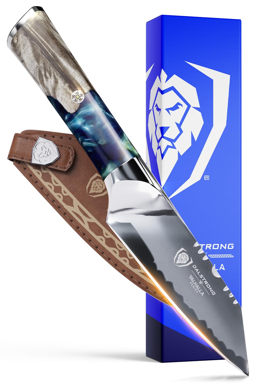 Dalstrong Valhalla vue avant avec emballage, présentation premium et protection