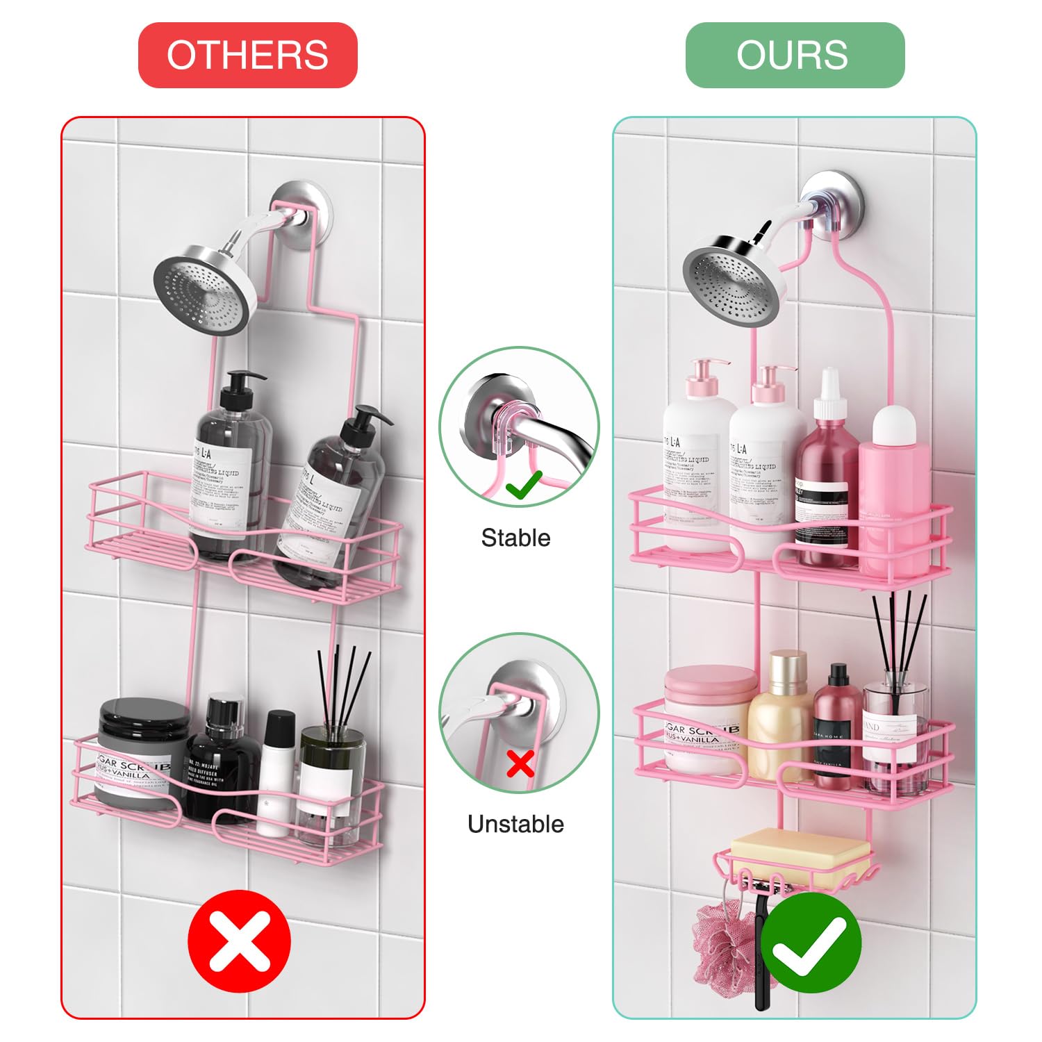 DAOYA produit installé en salle de bain apportant ordre et touche rose