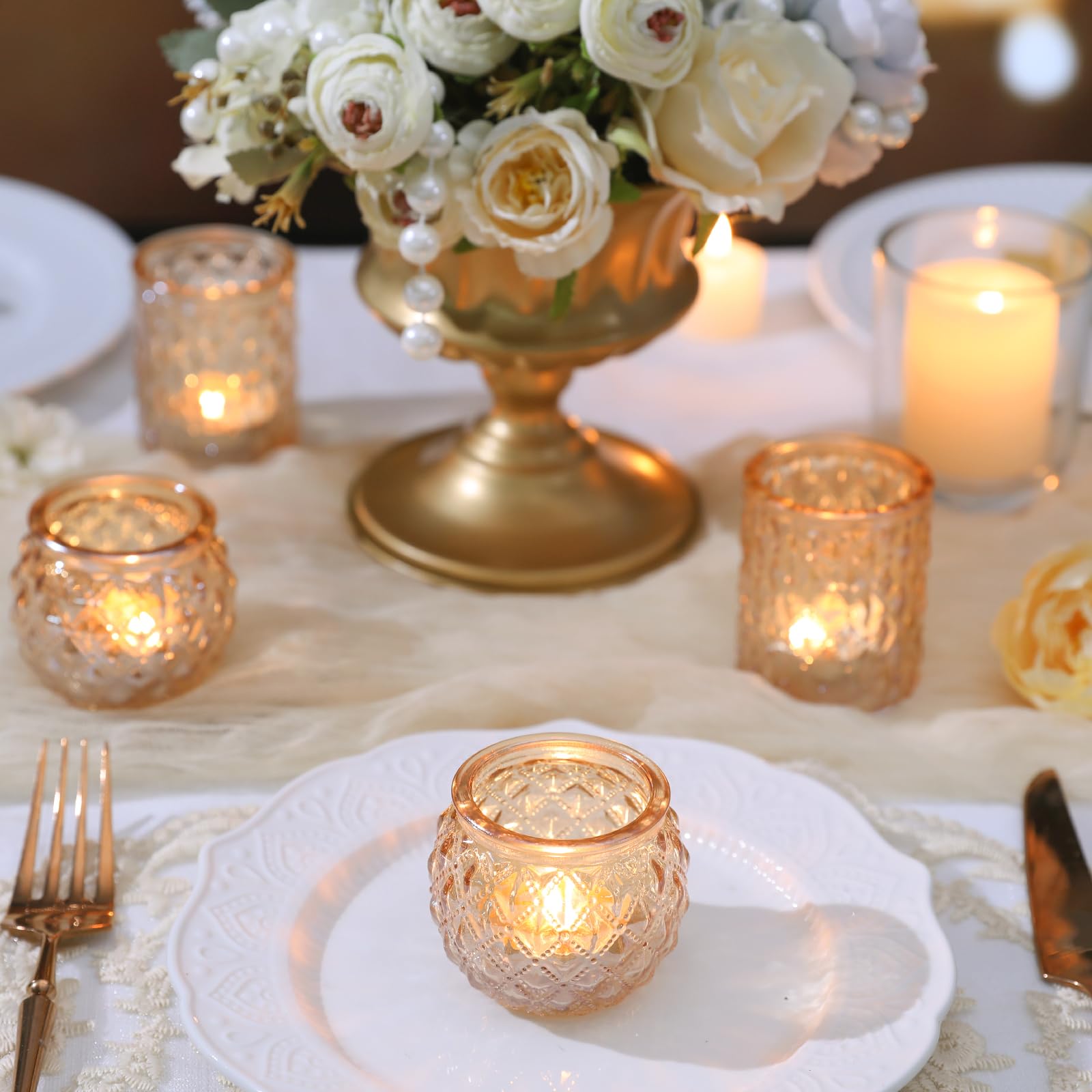 DARJEN photophores sur table de mariage créant ambiance romantique