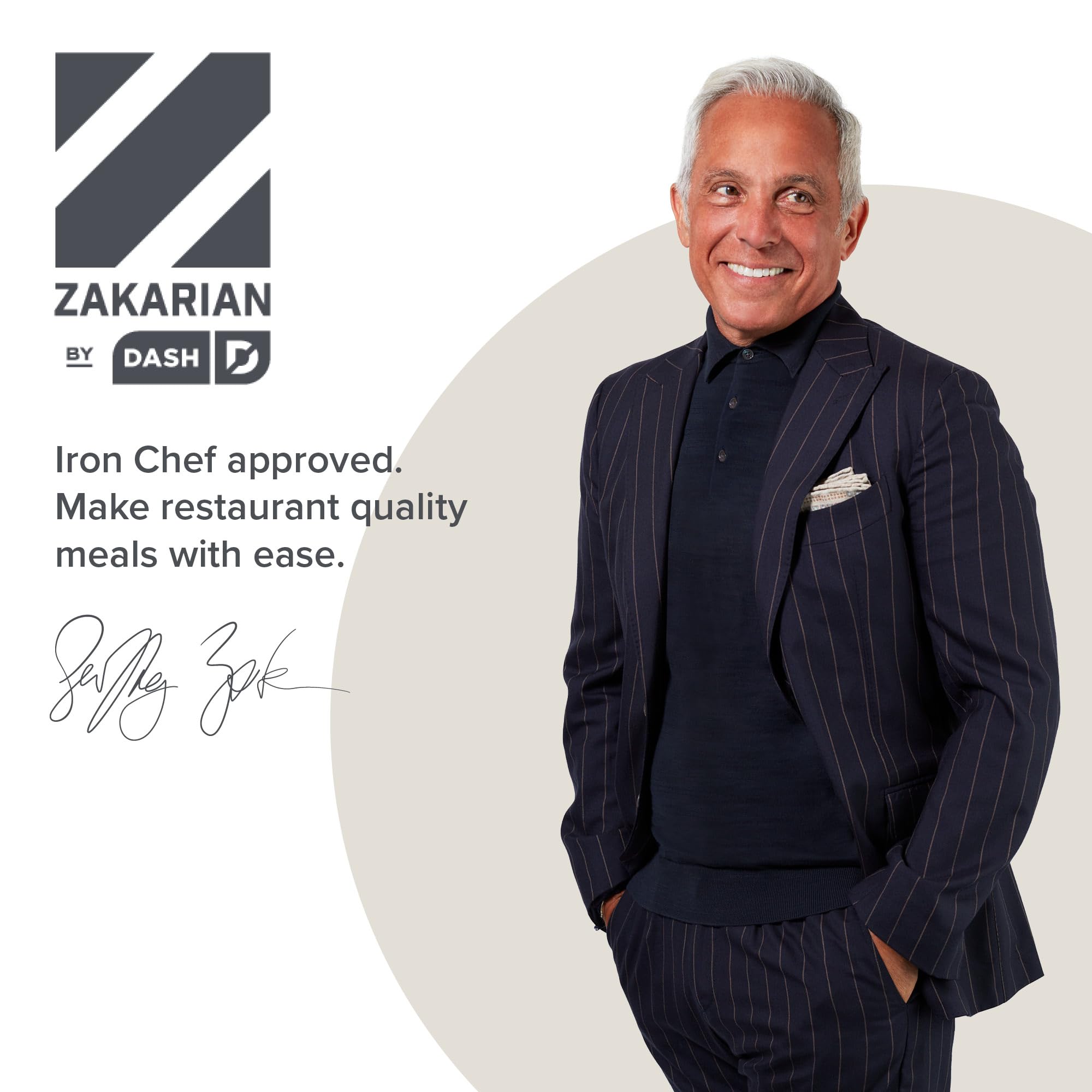 DASH Zakarian sur un plan de travail montrant préparation rapide de légumes