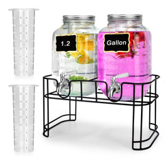 DD&HAPP distributeur en verre face présentant une boisson colorée et élégant service