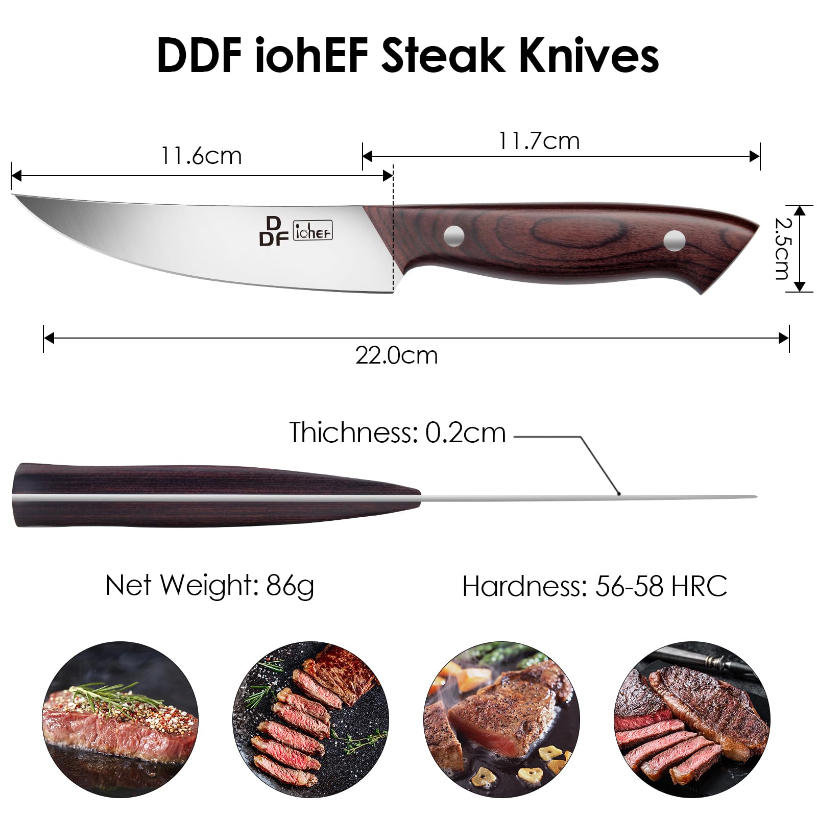 DDF iohEF couteaux en usage à table découpant un steak, tranches nettes visibles