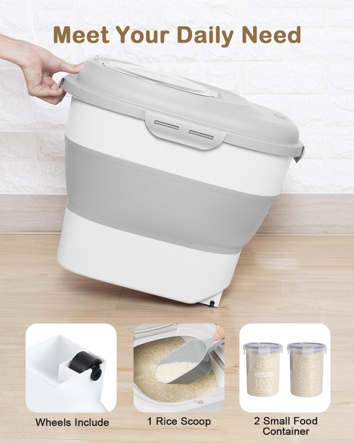 DDMOMMY conteneur en cours de versement de riz, pratique pour doser rapidement