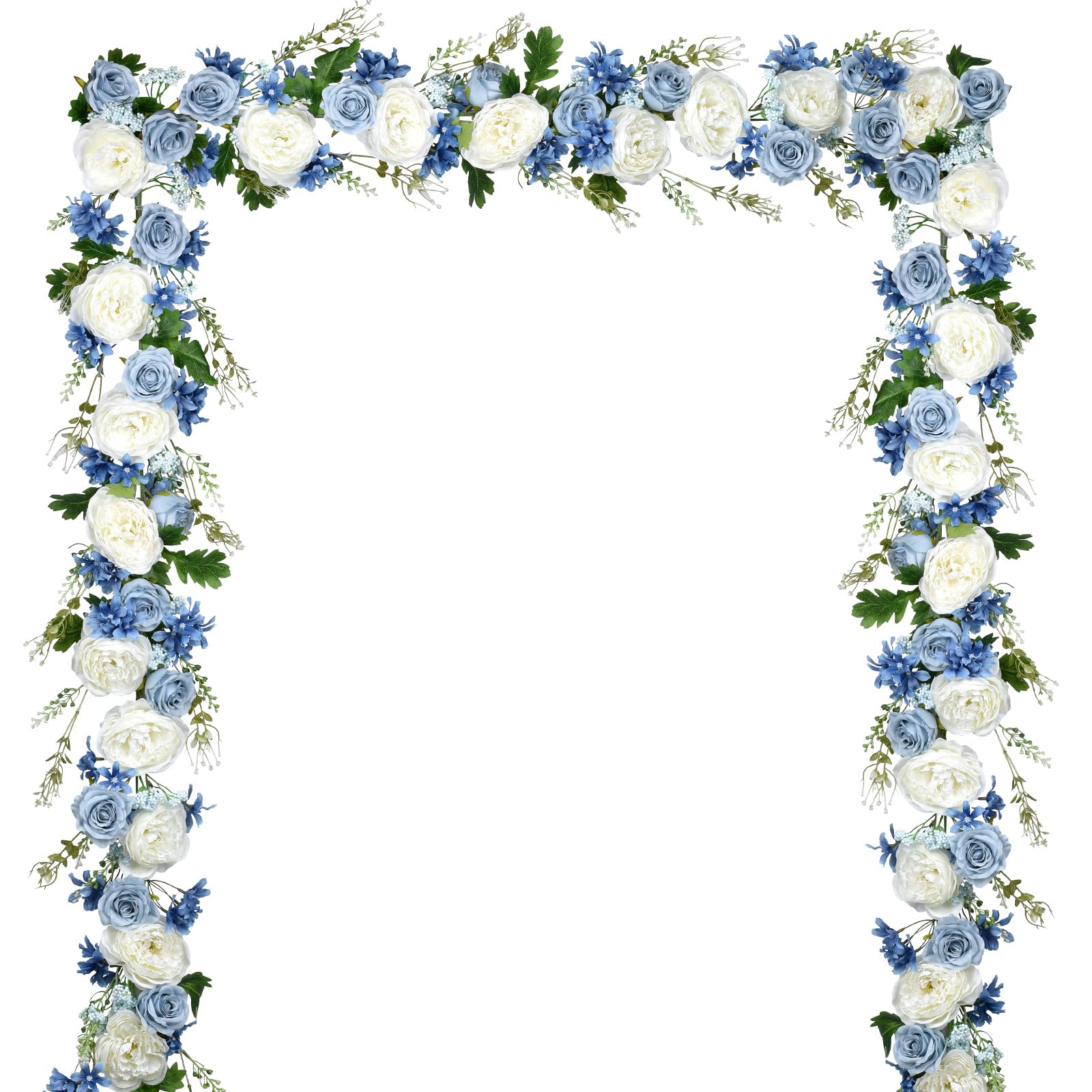 DearHouse guirlande face avant montrant fleurs blanches et bleues, rend la table élégante