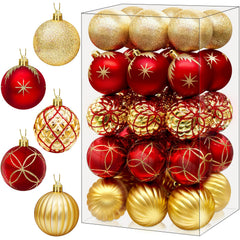 DeckTheHalls face du coffret de 30 boules rouges et or, rangement pratique