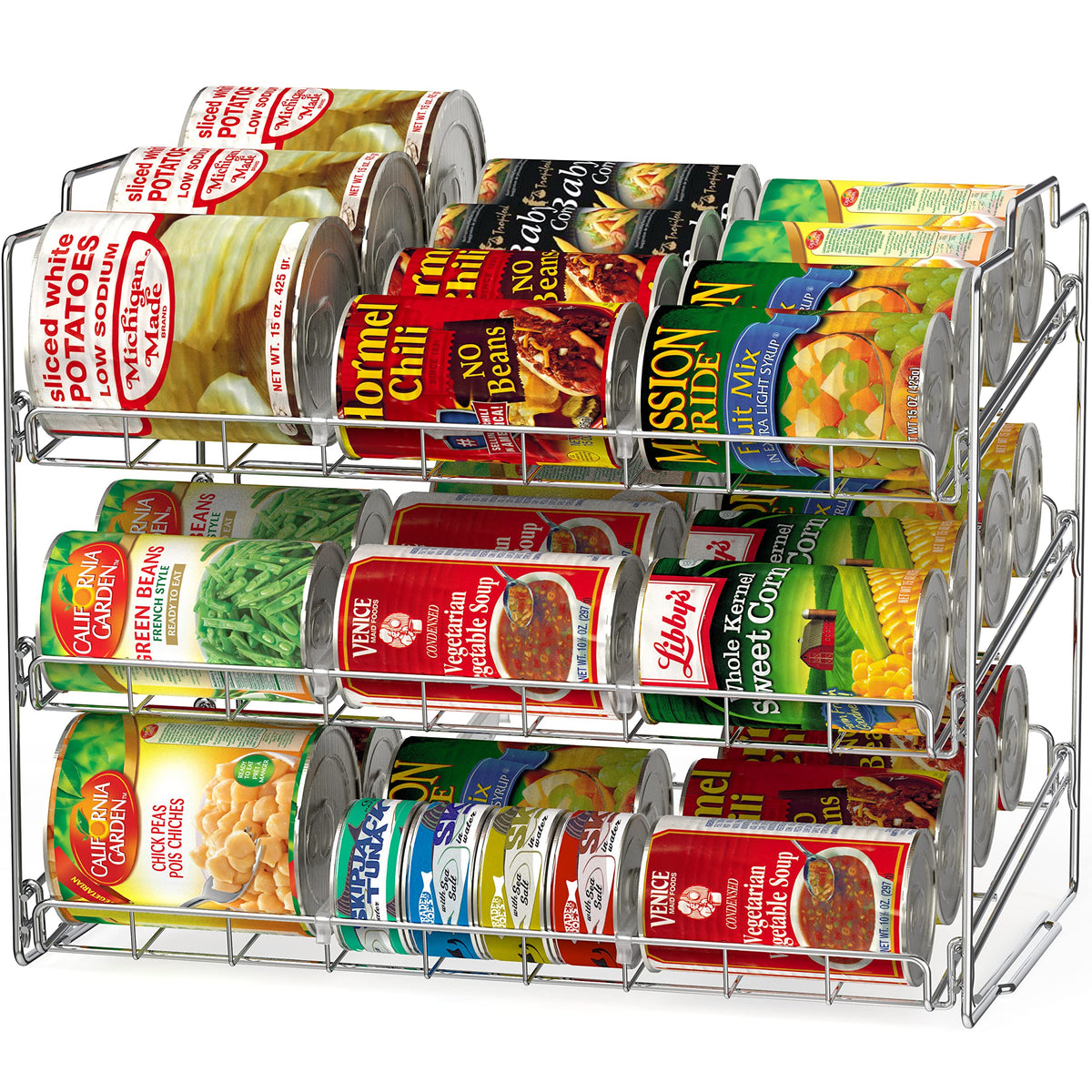 Deco Brothers vue avant du rack chrome, organise efficacement jusqu'à 36 canettes