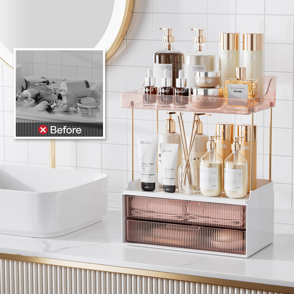 Delamu dans une coiffeuse stylée, organisation et décor harmonieux
