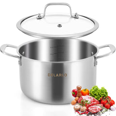 DELARLO vue avant du pot inox, finition robuste pour cuisson fiable