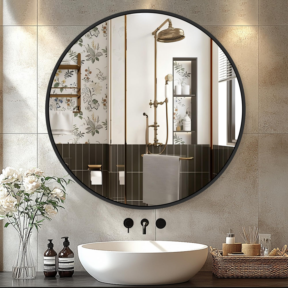 Delma miroir rond face avant noir modernise la pièce