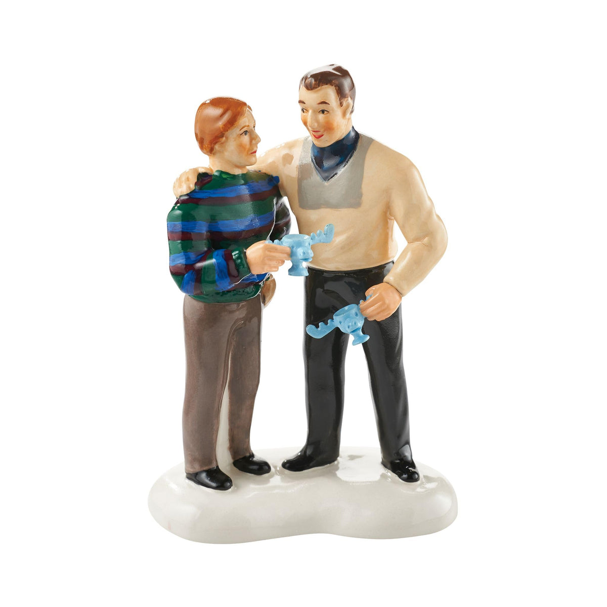 Department 56 figurine face avant montrant Cousin Eddie et le moose mug, ajoute charme festif