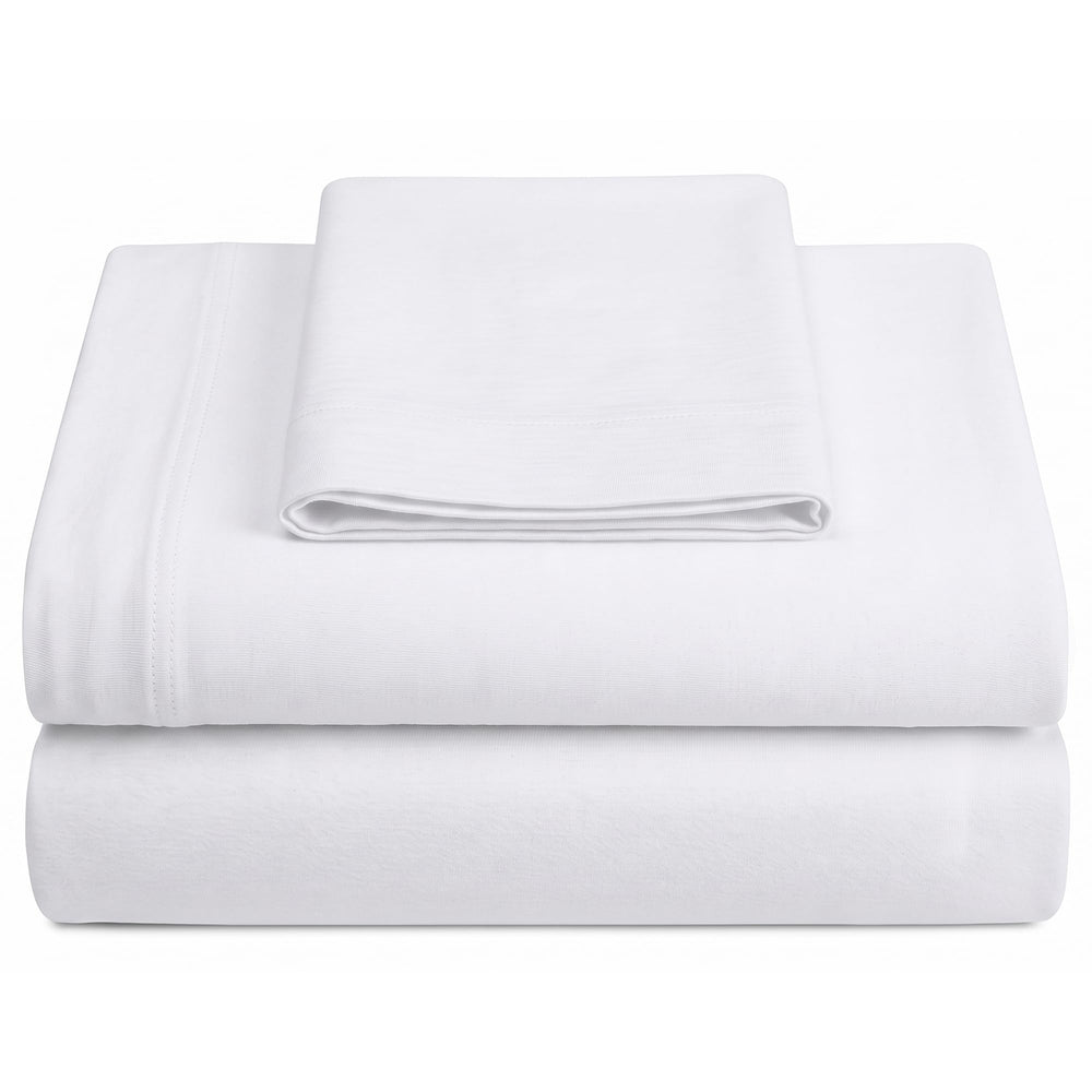 DESTINY CRESCENT BEDDING face avant de la parure blanc, montre l'emballage et le contenu