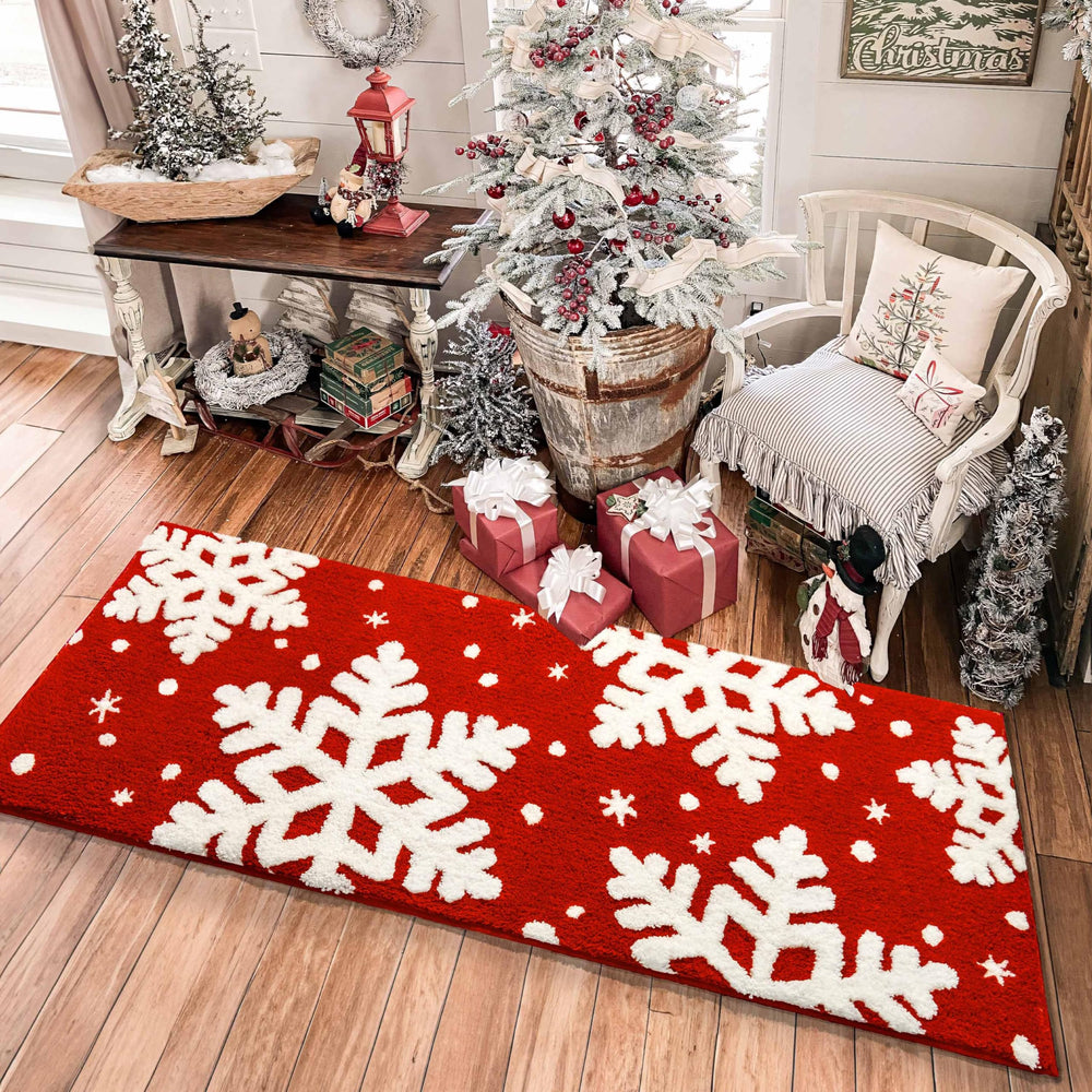 DEXDE tapis de Noël face avant rouge, décor festif et confort instantané