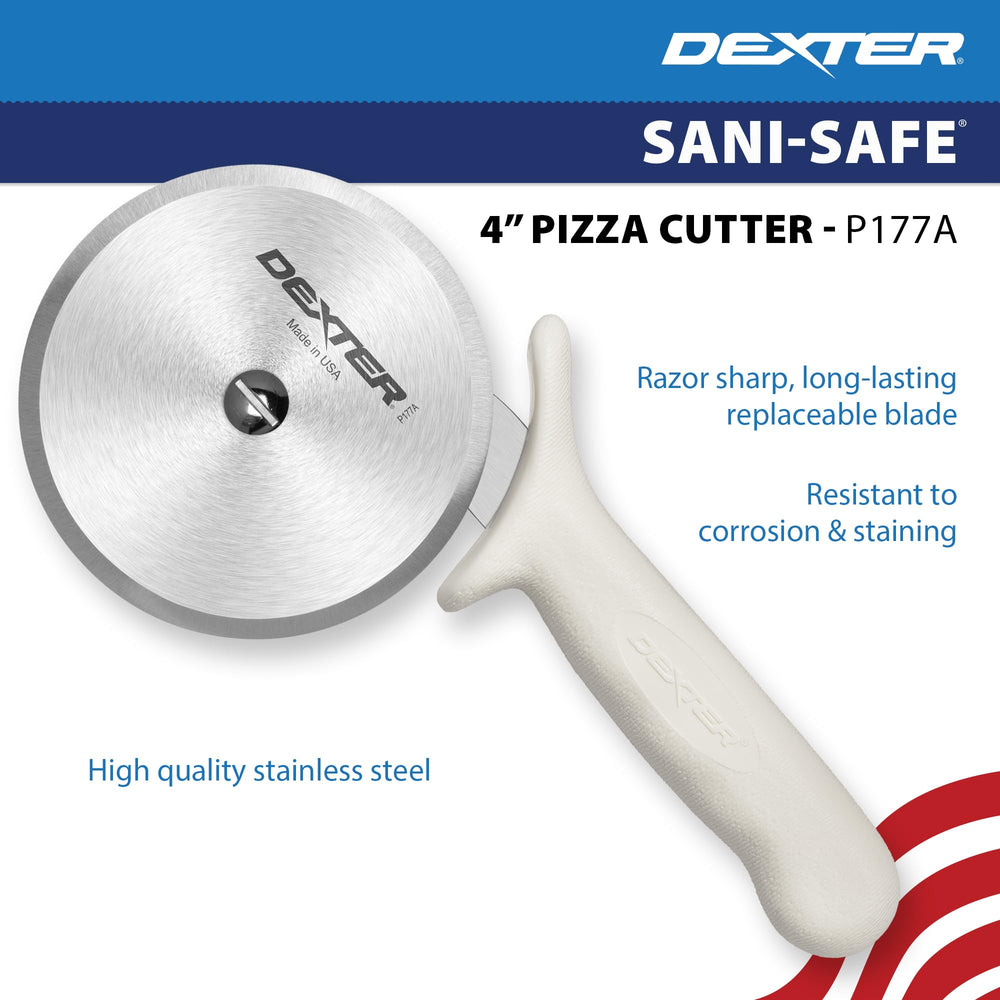 Dexter-Russell outil en action découpant une pizza, coupe nette et fluide
