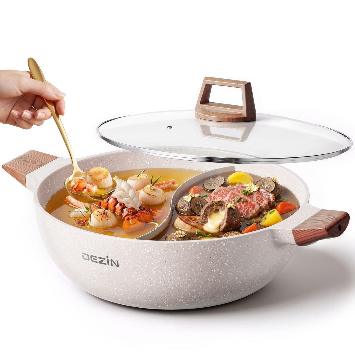 Dezin face avant marmite divisée montrant double saveur et design pratique