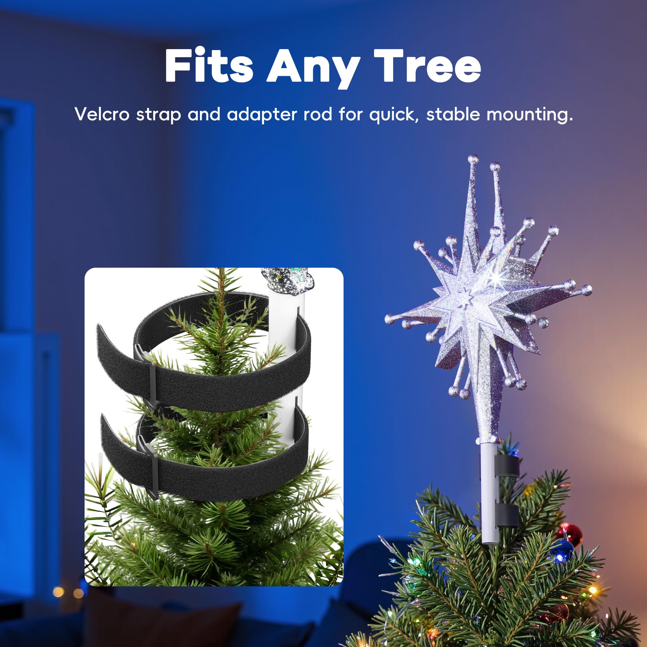 DG-Direct topper posé sur un sapin 9ft illustrant proportions adaptées