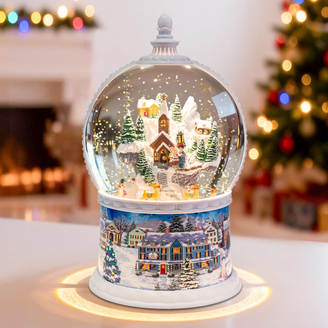 DGSCAK boule à neige face avant montrant le globe et la scène festive pour décoration