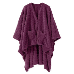 Dgsfmi poncho devant violet montrant coupe confortable et chaleur