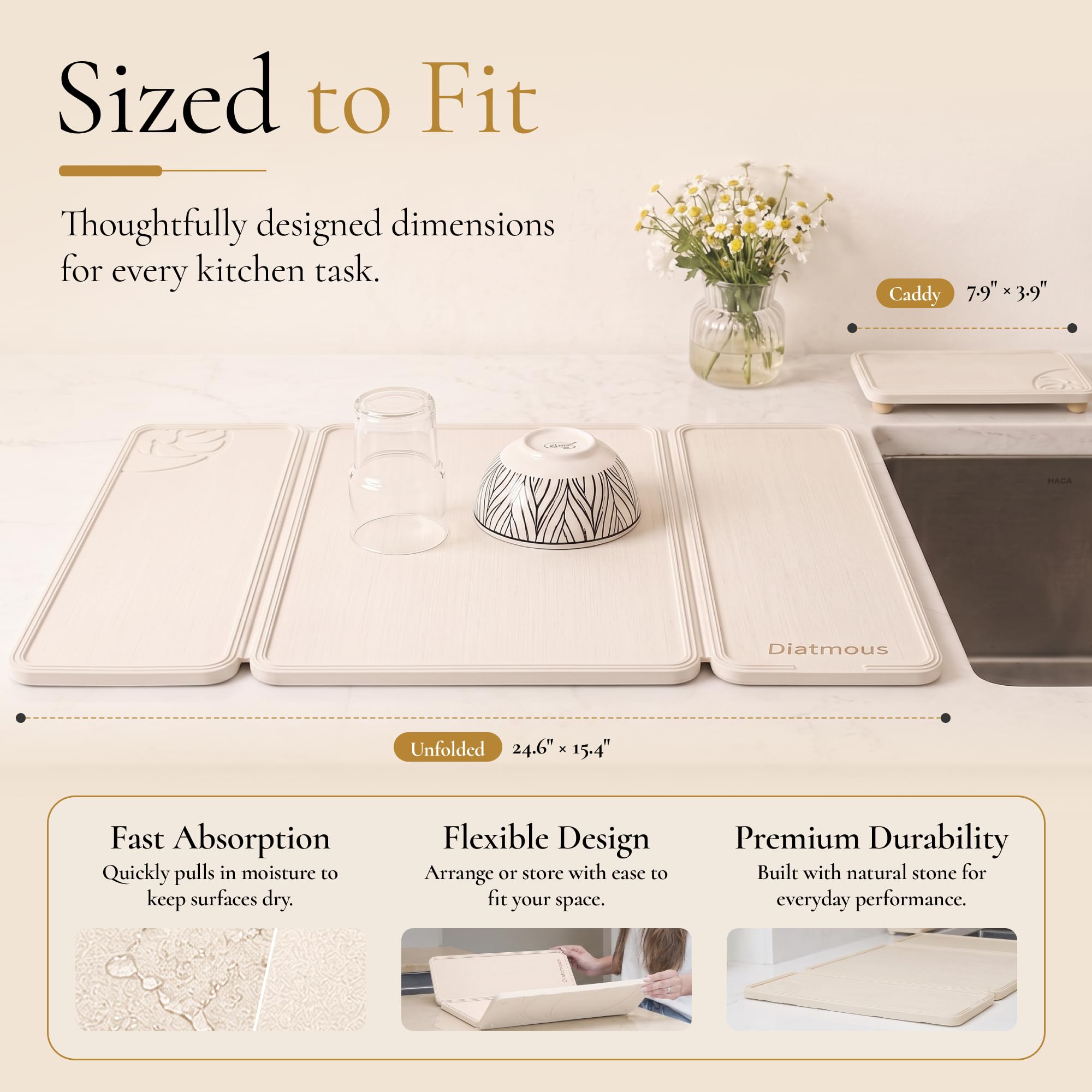 Diatmous tapis en usage avec assiettes sèche rapidement