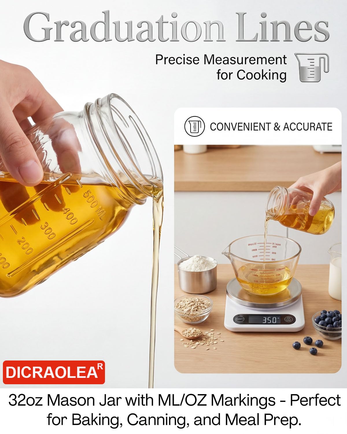 DicraoLea comparaison taille dans une main pour évaluer capacité 32 oz