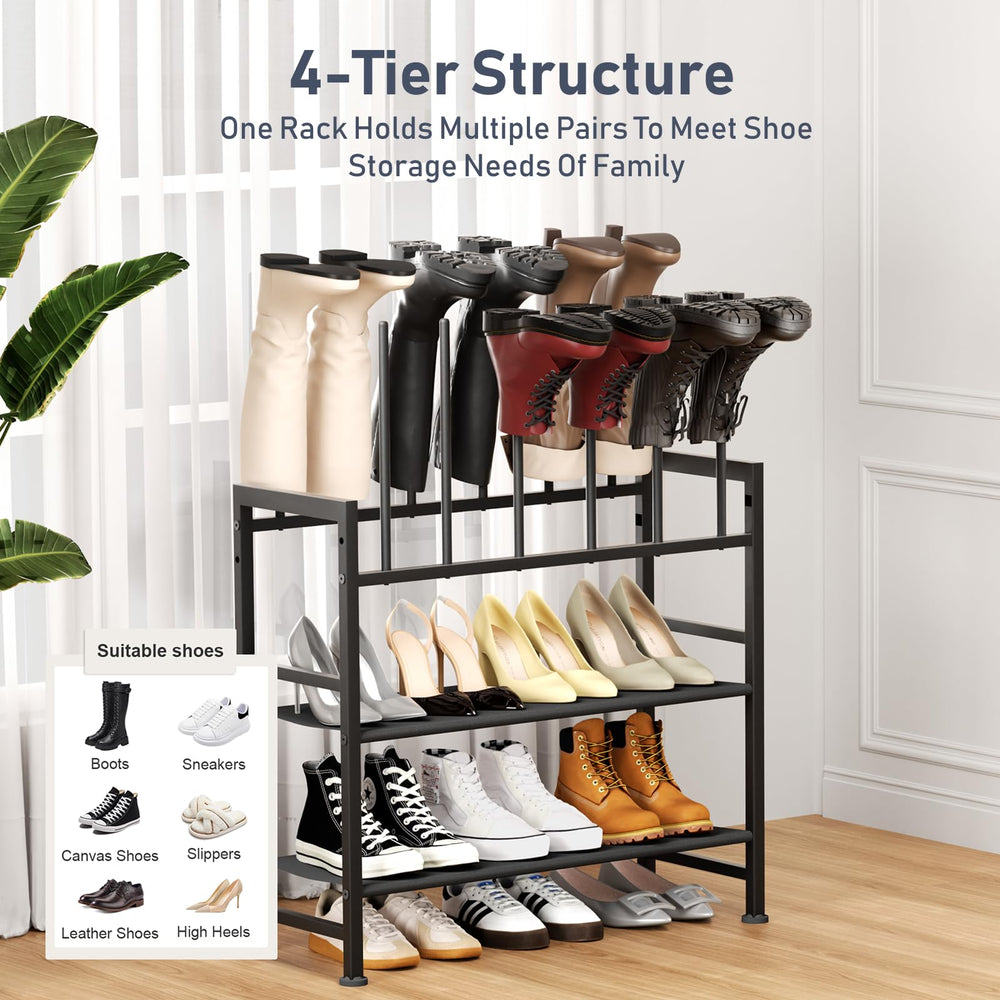 DIMJ étagères remplies de bottes et sneakers, organisation pratique