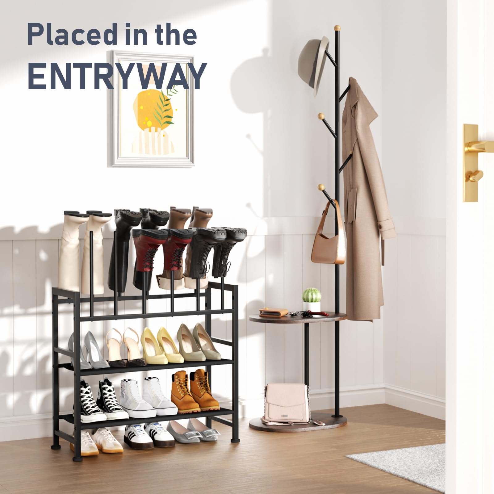 DIMJ en entrée avec chaussures variées, rangement esthétique