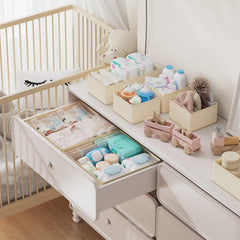 DIMJ organiseur en usage dans tiroir de chambre bébé, habillage plus rapide