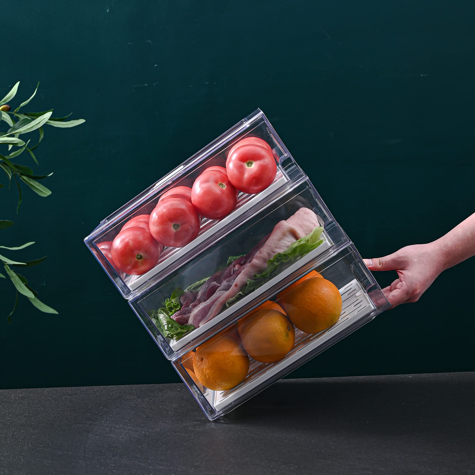 Diskary frigo avant montrant tiroirs empilables et gain de place