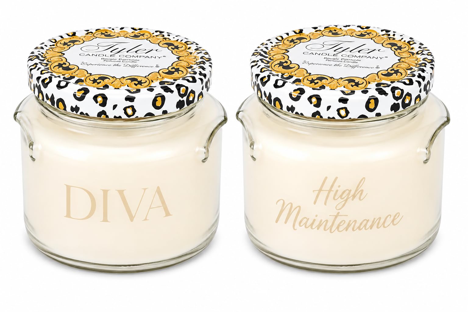 Diva & High Maintenance jarre face montrant l’emballage et l’élégance de la bougie
