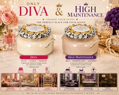 Diva & High Maintenance double mèche illustrant combustion homogène et longue durée