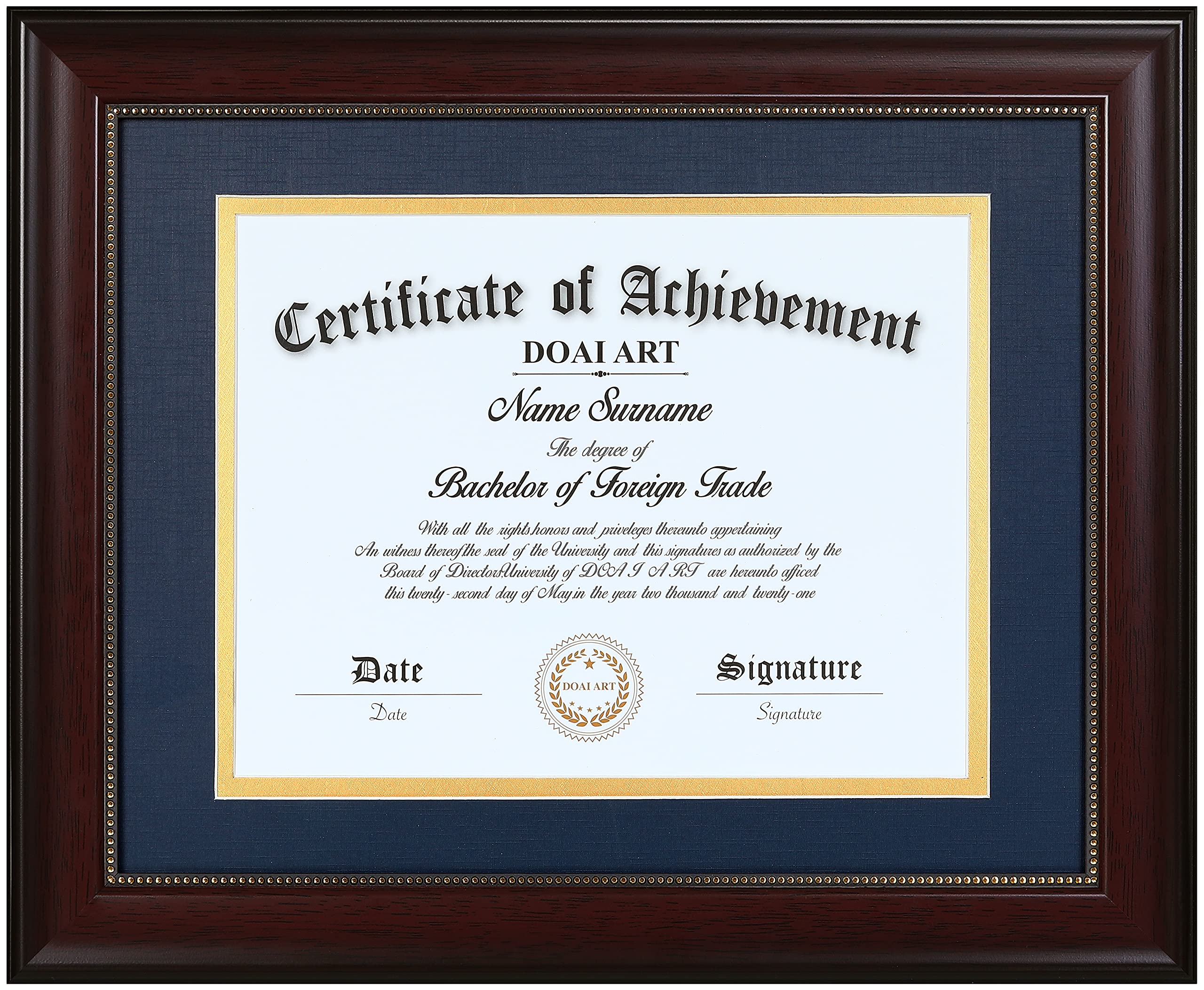 DOAI ART cadre diplôme acajou présentant un certificat, finition élégante