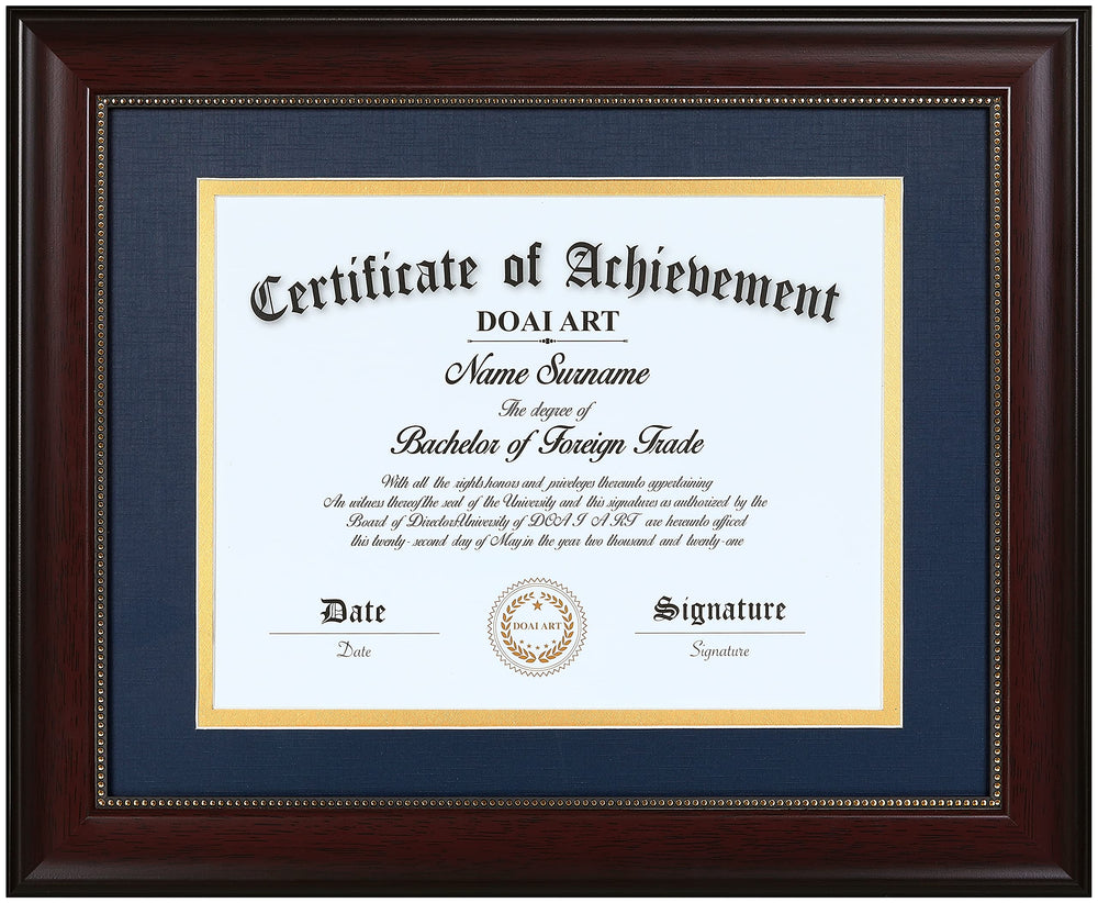 DOAI ART cadre diplôme acajou présentant un certificat, finition élégante
