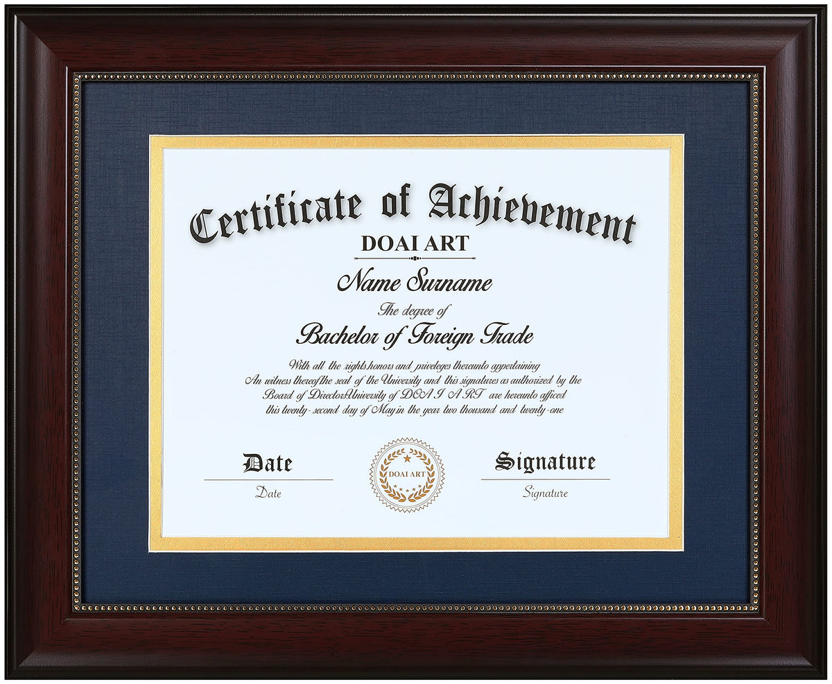 DOAI ART cadre diplôme acajou présentant un certificat, finition élégante