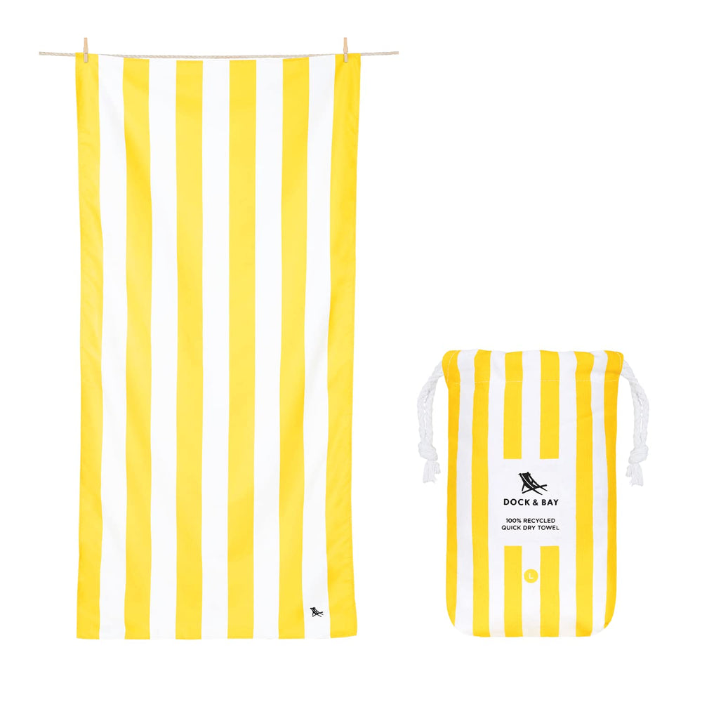 Dock & Bay serviette cabana face montrant largeur et rayures, pratique pour la plage
