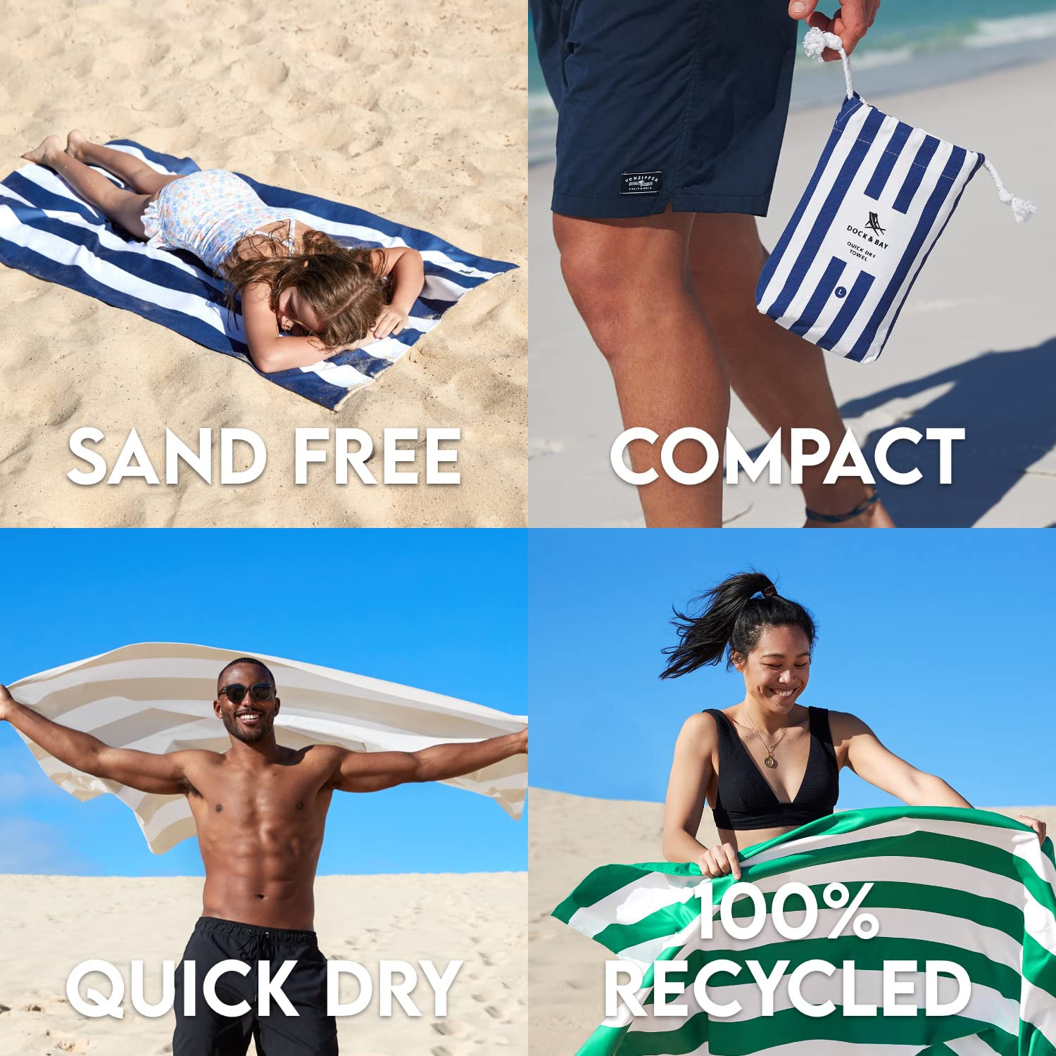 Dock & Bay serviette à côté d’objets pour comparaison de taille, grande surface utile