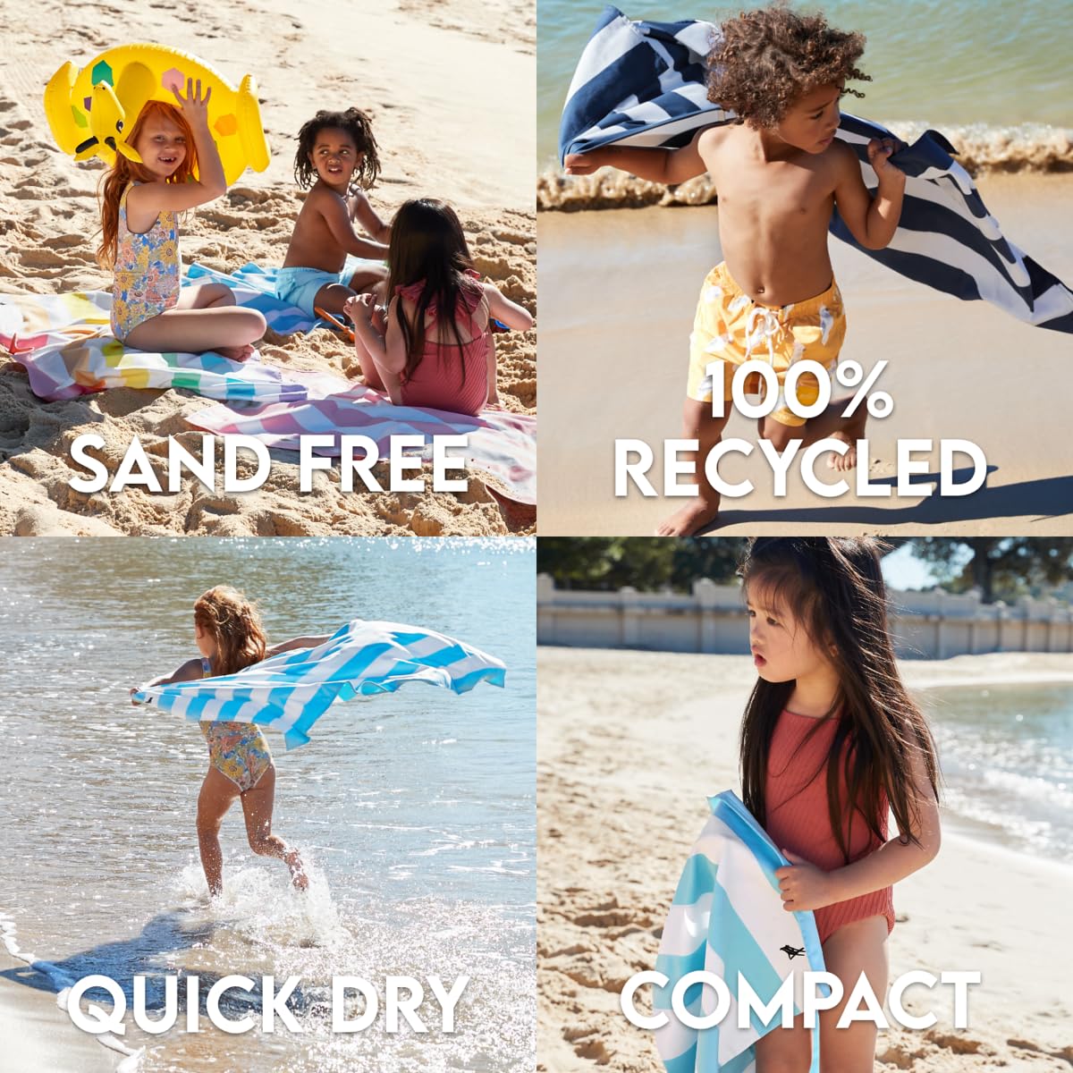 Dock & Bay serviette déployée sur la plage, séchage rapide et pratique