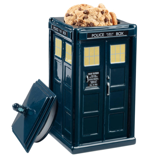 Doctor Who TARDIS vue de face montrant la finition bleue et l’aspect collector