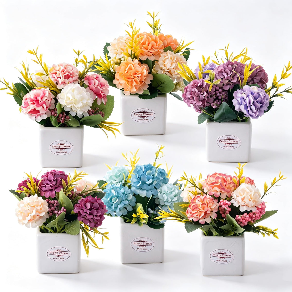 Donmills vue avant de l'ensemble hortensias avec pot, apporte couleur immédiate
