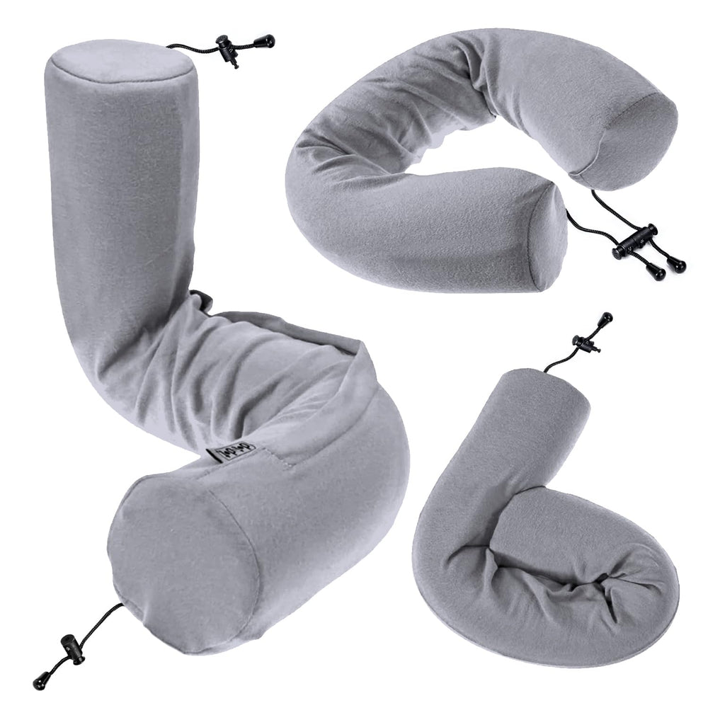 Dot&Dot vue avant du coussin de voyage gris montrant le design et la forme pratique