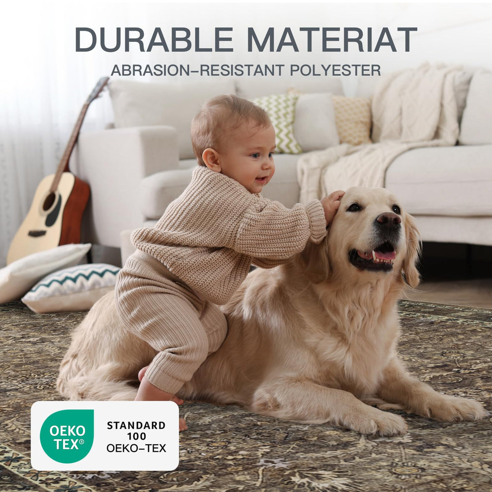Dotiiorug pliage et étiquette montrant facilité de lavage et entretien simple