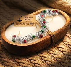 Dough Bowl Candle Company bol avant montrant design rustique et ambiance chaleureuse