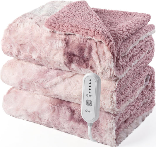 Dowin plaid chauffant recto rose montrant le fini luxueux et chaleur rapide