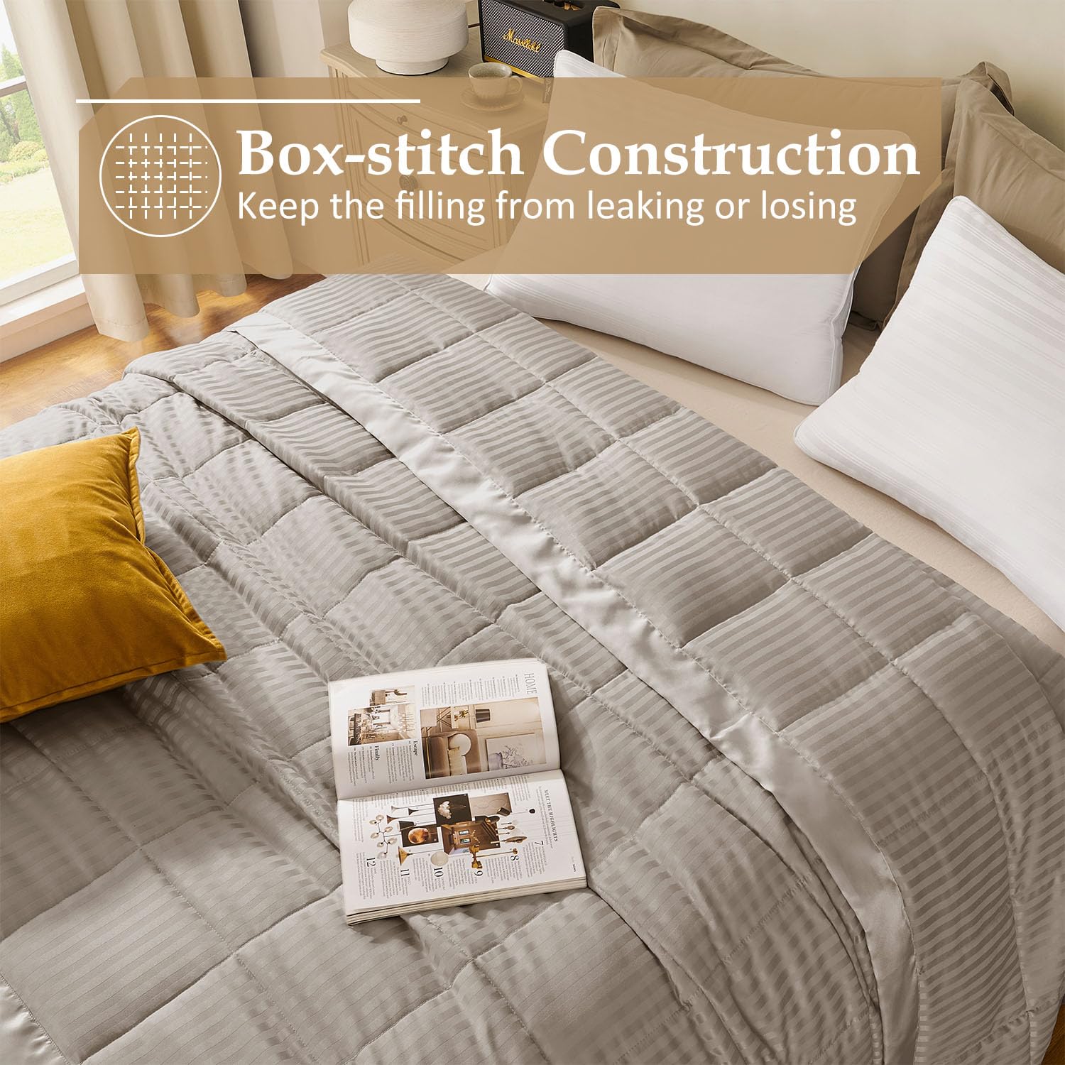 downluxe couverture sur lit en contexte chambre apportant élégance