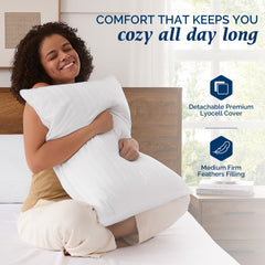 downluxe gros plan du mélange plumes et duvet montrant soutien moelleux