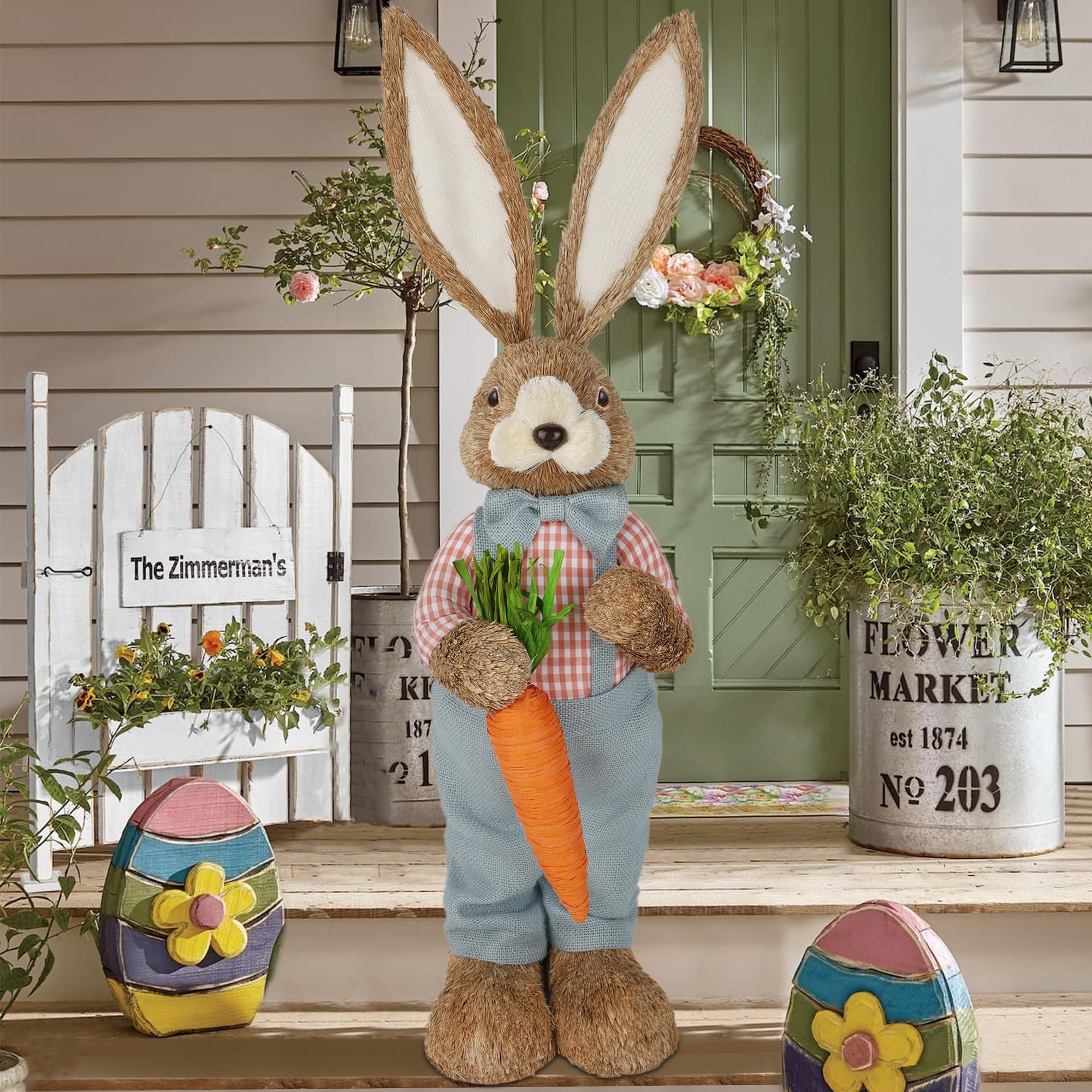 DR.DUDU lapin entouré de fleurs de jardin, idéal comme élément de mise en scène
