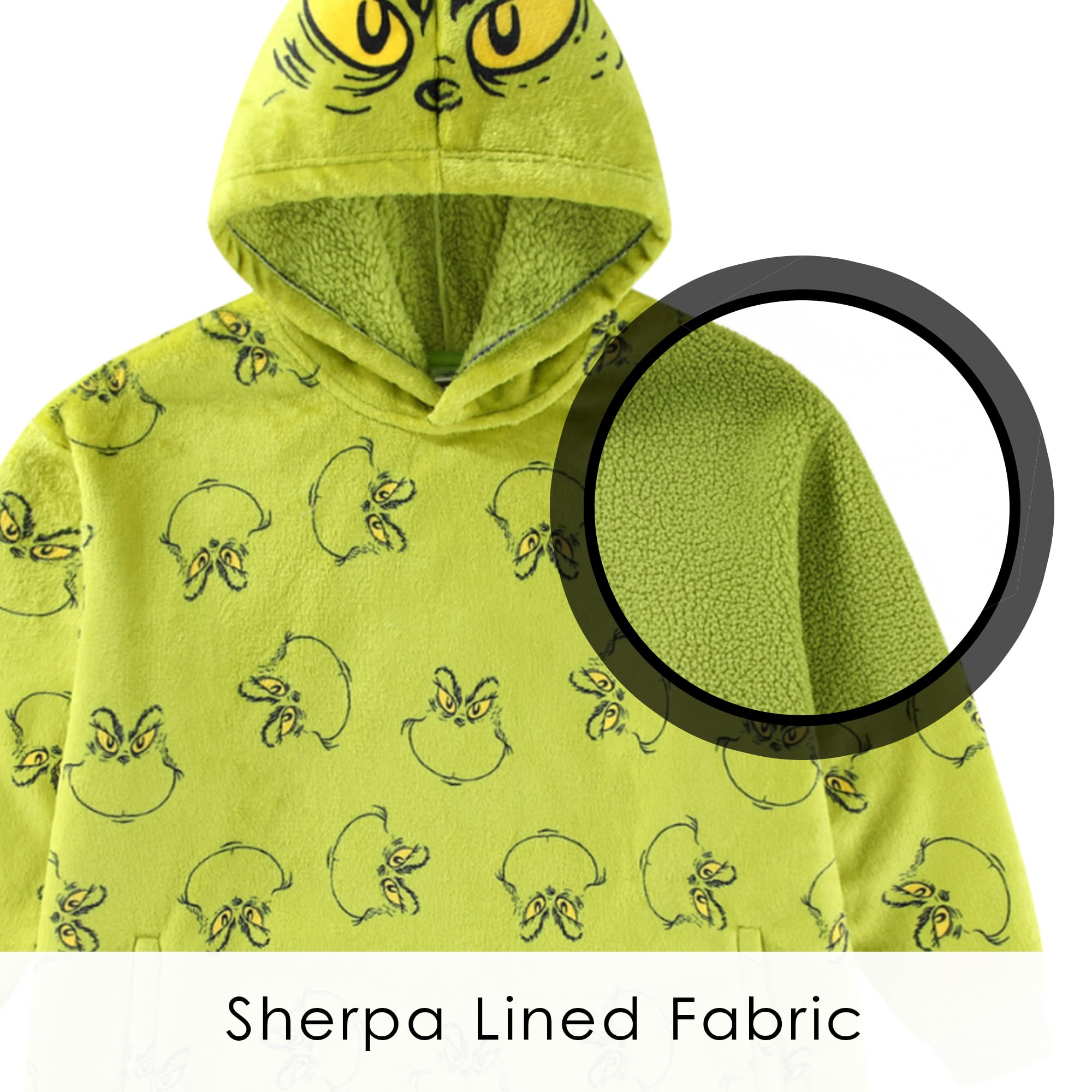 Dr. Seuss doublure sherpa serrée vue rapprochée, chaleur et douceur confort