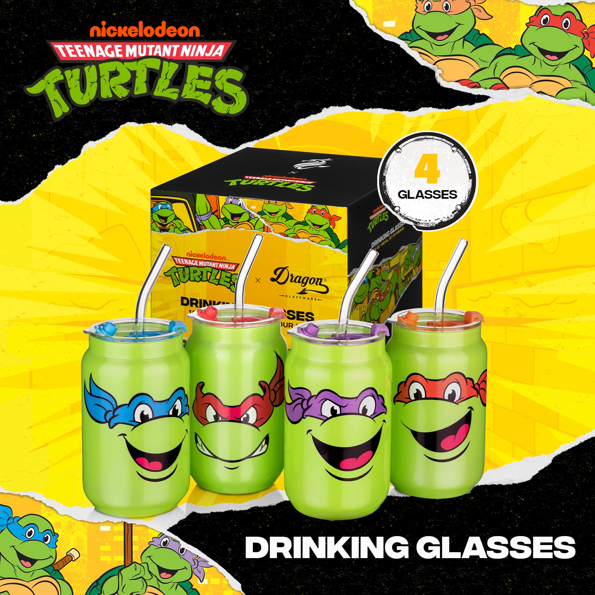 Dragon Glassware gros plan sur impression TMNT durable et colorée