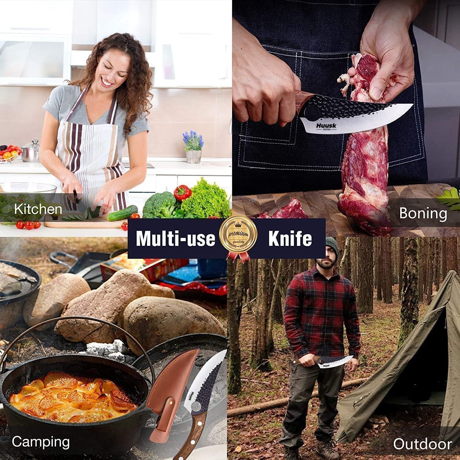 Dream Reach mise en scène camping avec couteau à la ceinture, parfait pour extérieur