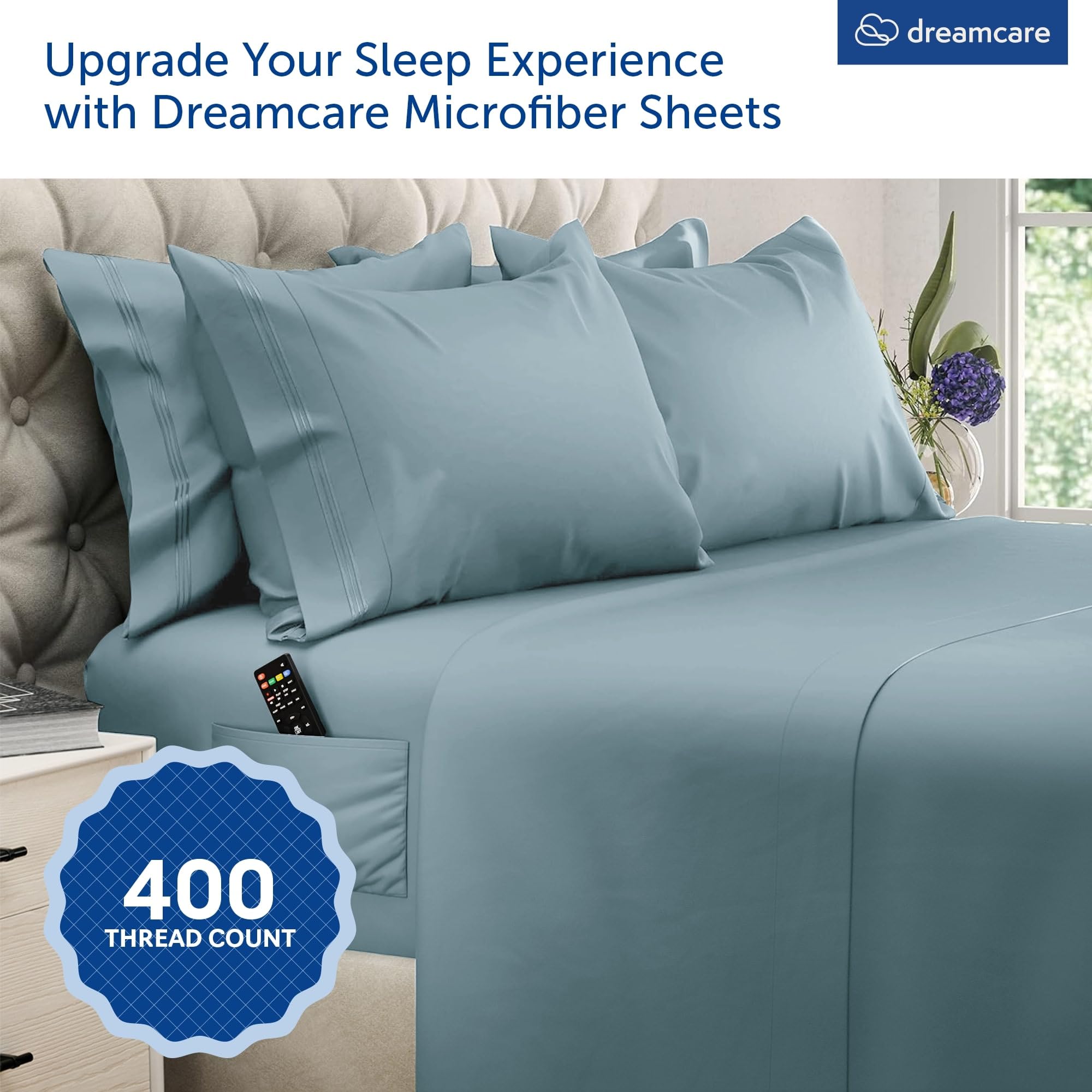 DREAMCARE gros plan du drap-housse avec poche latérale pratique pour objets