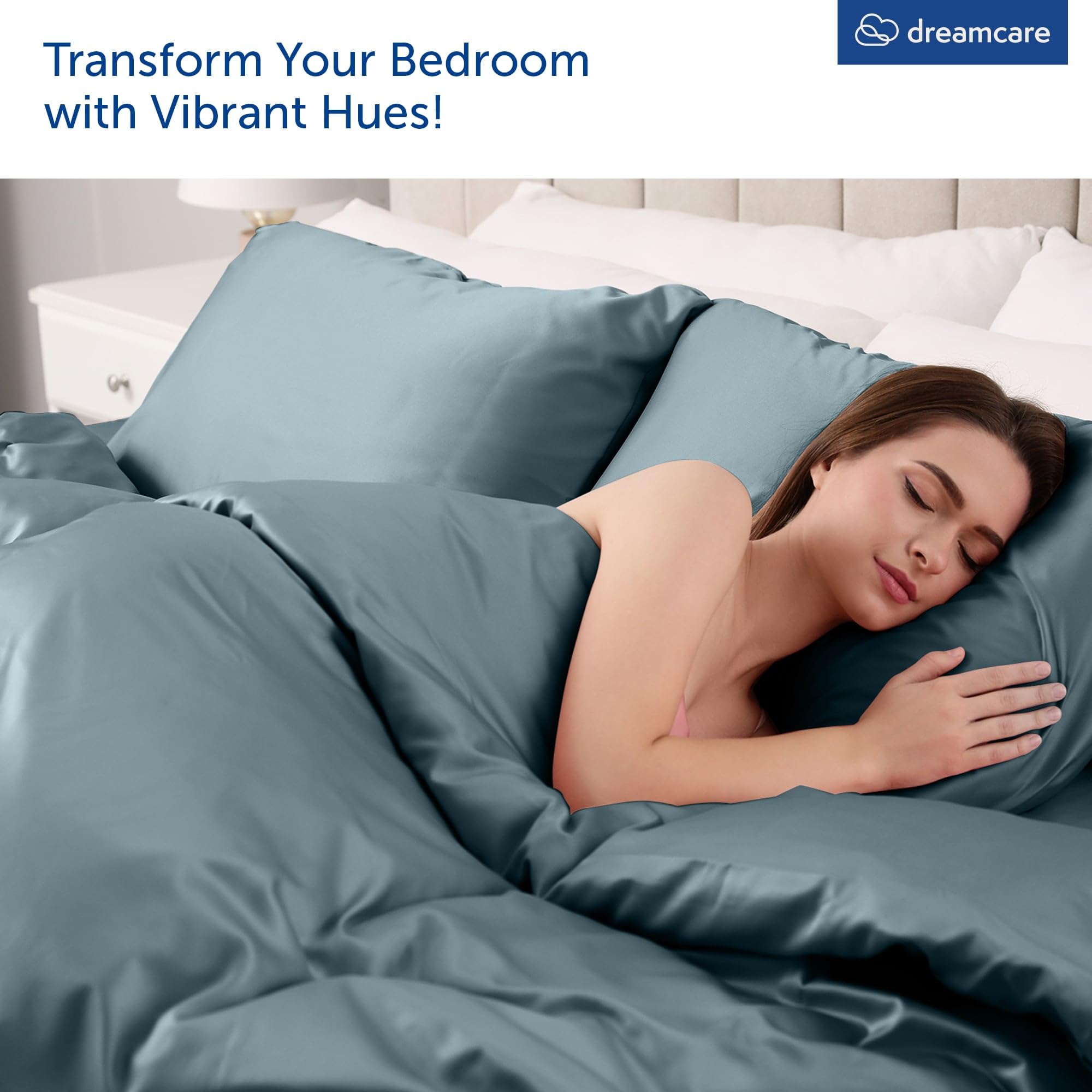 DREAMCARE ensemble plié montrant le drap plat et quatre taies incluses
